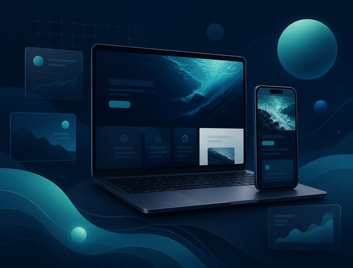 Modern website mockups on a laptop and phone